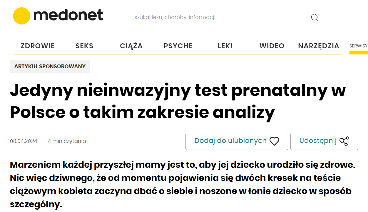 Media o FeliaTest (dawniej Prenatal testDNA)
